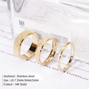 Three-piece set of 14K gold plated stainless steel rings in 2mm 3mm and 5mm width