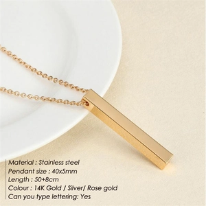 Minimalist 14K gold plated stainless steel rectangular pendant necklace with adjustable chain