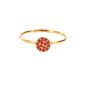 Bague élégante en acier titane doré avec grappe ronde de pierres de naissance rouges