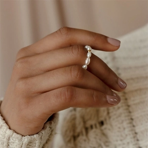 Artificial Pearl Ring Oval Imitation Artificial Pearl Stainless Steel 14K Gold Plated Simple Elegant French Retro Style For Women