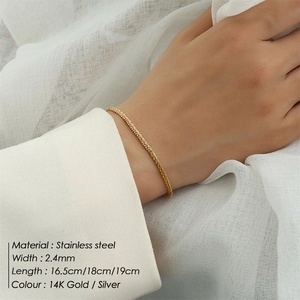 Minimalist 2.4mm stainless steel chain bracelet for women in 14K gold and silver finish