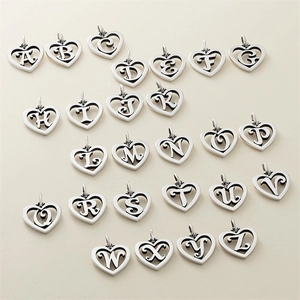 Set of 26 DIY heart shaped alphabet charms made of silver stainless steel for jewelry