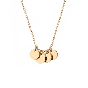 Minimalist stainless steel necklace with five polished gold round disc pendants