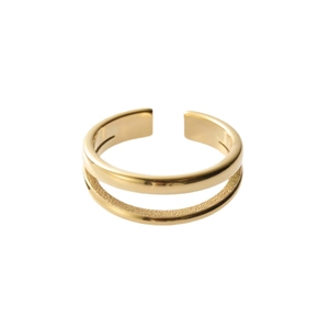 Adjustable golden double-layer stainless steel ring with polished and frosted finish