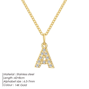 14K gold plated stainless steel necklace with diamond-encrusted letter A pendant