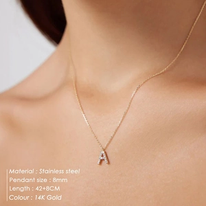 Minimalist Stainless Steel 14K Gold Plated Rhinestone Letter A-Z Pendant Necklace For Women Personalized Jewelry Clavicle Chain