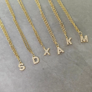 14K gold plated stainless steel necklaces with sparkling CZ letter pendants S, D, X, A, K, M