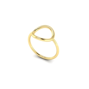 Macro view of gold-plated hollow geometric oval ring with slim minimalist band