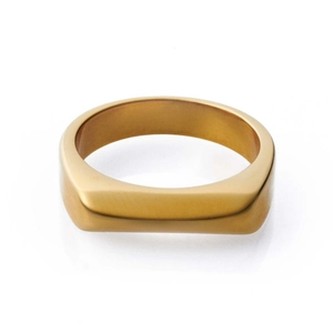 Minimalist gold-plated stainless steel signet ring with a brushed matte finish for unisex wear