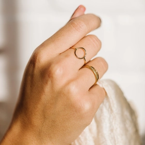 Minimalist Stainless Steel Hollow Out Geometric Round Ring For Women Fashionable Gold Silver Tone Stackable Jewelry Gift