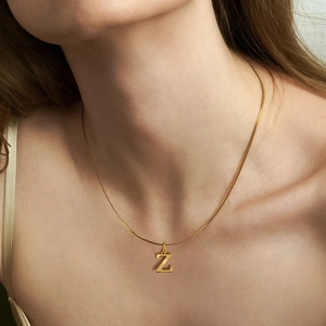 Collar con Colgante de Letra Inicial de Acero Inoxidable para Mujeres y Hombres Cadena de Serpiente Plana Vintage Joyería de Moda