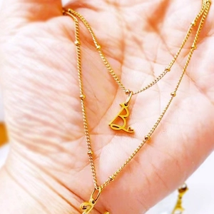 Collier double rang plaqué or en acier inoxydable avec lettre B et pendentif cœur