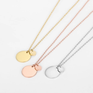 Minimalist stainless steel necklaces with double round pendants in gold silver and rose gold