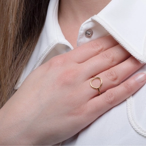 Minimalist gold hollow geometric round ring made of polished stainless steel for women