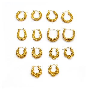 Minimalist gold-plated stainless steel twisted hoop earrings in various geometric styles