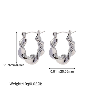 Detailed view of silver twisted hoop earrings with size and weight measurements