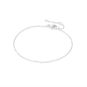 Detail of adjustable stainless steel layered chain bracelet with lobster clasp closure