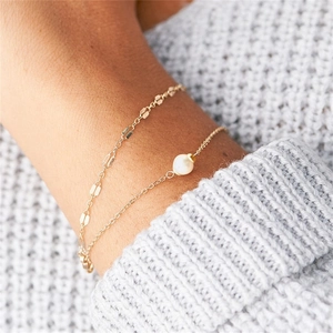 Double Layer Stainless Steel Bracelet With Artificial Pearl Link Chain Elegant Ins Style Jewelry For Women And Girls