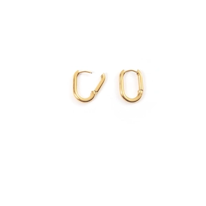 Minimalist gold oval stainless steel hoop earrings with secure hinged clasp design