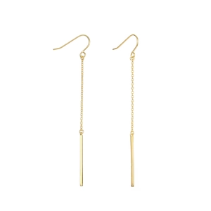 Minimalist long chain earrings with gold plated drop bar and hooks for women