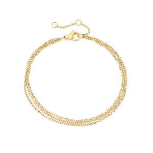 Detail of multi-layer gold plated stainless steel chain bracelet with lobster clasp