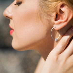 Stainless Steel Round Hoop Earrings For Women Inlaid Zirconia Geometric C-Shaped Gold Rose Gold Silver Earring Jewelry