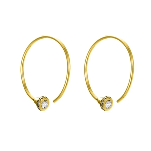 Elegant gold U-shaped oval hoop earrings with a large round white zircon stone
