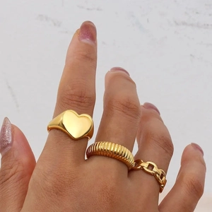 Minimalistische Roestvrijstalen Hart Zegelring Voor Dames 18K Verguld Glad Hart Band Vingerring Mode Sieraden