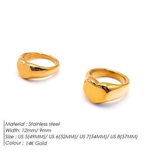 Minimalistische 14K vergulde hartringen van roestvrij staal, 9mm en 12mm breed