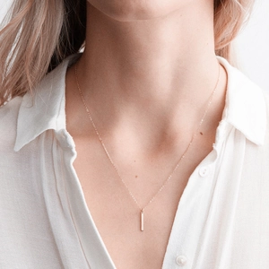 Gold-plated stainless steel Y-shaped necklace with long vertical bar pendant for women