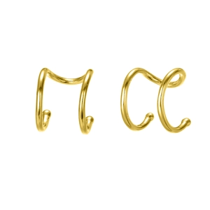 Minimalist gold plated stainless steel non-piercing double line ear cuffs set