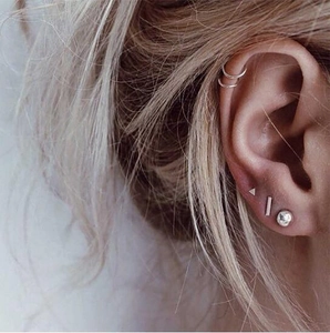 Minimalist Stainless Steel Geometric Stud Earrings For Women Triangle Bar Round U-Shaped Hoops Gold Silver Tones Jewelry