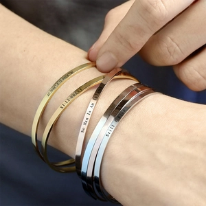 Polished stainless steel custom engraved bracelets in gold silver and rose gold finishes