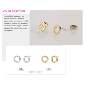 Minimalist stainless steel circular stud earrings with hammered texture in gold and silver
