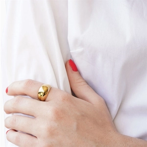 Mode Minimaliste Acier Inoxydable Large Dôme Bague Poli Fini Miroir Géométrique Incurvé Bague pour Femmes Bijoux Cadeau