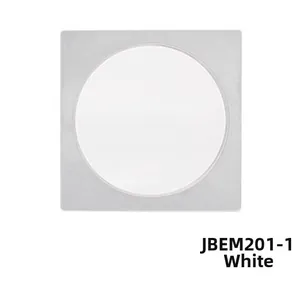 Front view of square grey frame LED panel light with round white luminous surface