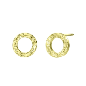 Minimalist gold stainless steel round stud earrings with unique hammered metal texture