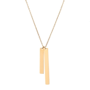 Minimalist gold plated stainless steel necklace featuring double vertical bar pendants