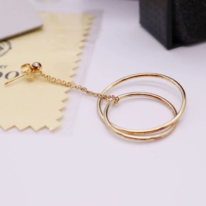 Minimalist double hoop chain earrings in gold-toned stainless steel with bead studs
