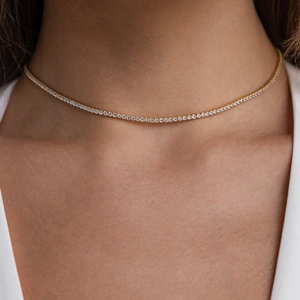 Elegant gold tennis choker necklace with sparkling round zircon crystals for women