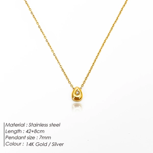 Minimalist stainless steel teardrop pendant necklace with a brilliant round zircon stone