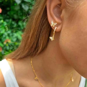 Simple Butterfly Drop Hoop Earrings Copper Zirconia Inlaid Stud Earrings Personalized Small Butterfly Earrings For Women Jewelry