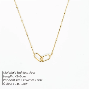 Detail showing 14K gold plated stainless steel paperclip chain with 12x6mm oval interlocking links