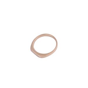 Detail view of a minimalist rose gold plated stainless steel signet ring with a flat top