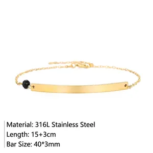 Minimalist 316L gold stainless steel bar bracelet with 15+3cm adjustable chain