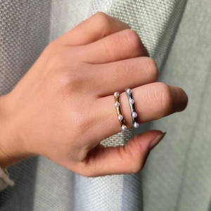 Artificial Pearl Ring Stainless Steel 18K Gold Plated Wave Textured Adjustable Opening Minimalist Fashion Jewelry For Women