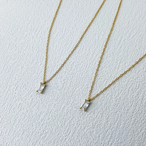 Minimalist gold plated stainless steel necklaces with rectangular zircon pendants