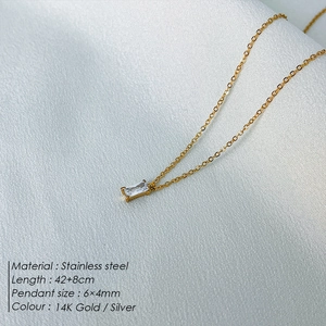 Detail of 14K gold plated stainless steel necklace with 6x4mm square zircon pendant