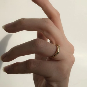 Minimalist 18K gold plated stainless steel signet ring with a polished geometric band