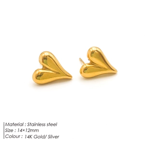 Détail de boucles d'oreilles cœur en acier inoxydable plaqué or 14K avec dimensions